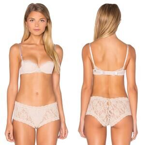 Maison Lejaby Lace Underwired‎ Lightly Padded Balconette Bra Cream Size US 30E